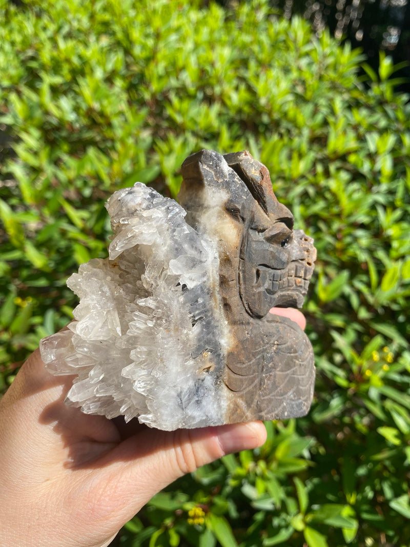 4" 280g Hand Carved Dragon Clear Quartz Cluster Good Luck Healing Crystal Birthday Valentine's Day Unique Protection Gift Specimen Stone