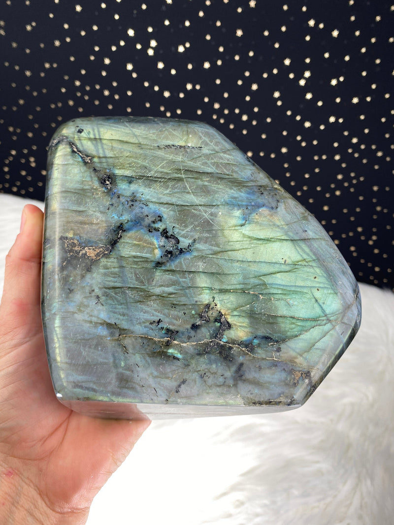 8” 7lb Large Labradorite Self Standing Freeform from Madagascar 3220g Blue Green Orange Flash Iridescence Quartz Third Eye Rare Crystal