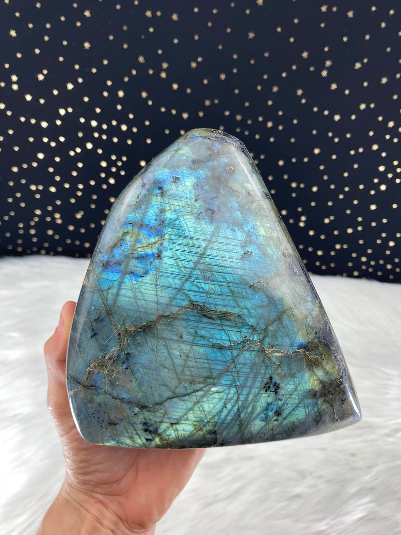 6.5” 4.7lb Large Labradorite Self Standing Freeform from Madagascar 2130g Dark Blue Iridescence Flash Quartz Third Eye Natural Rare Crystal