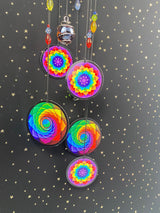 Hippie Tie Dye Flower of Life Metal Wind Chime Crystal Chakra Large Fengshui Suncatcher Rainbow Maker Garden Memorial Sympathy Gift
