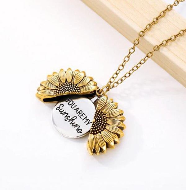 You Are My Sunshine Necklace FREE GIFT BOX 18k Gold Sunflower Adjustable 18" Pendant Locket Engraved Bff Birthday Christmas Wedding Jewelry