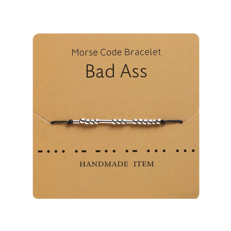 Bad Ass Adjustable Bracelet One Sterling Silver Morse Code Black BFF Friendship Wish Bracelet Lovers Couples Best Friends Girls Friend Gift