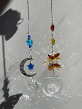 Crescent Moon & Sun Suncatcher Set Prism Ball Rear View Mirror Car Charm Crystal Decor Rainbow Maker Bridesmaid Window Hangings