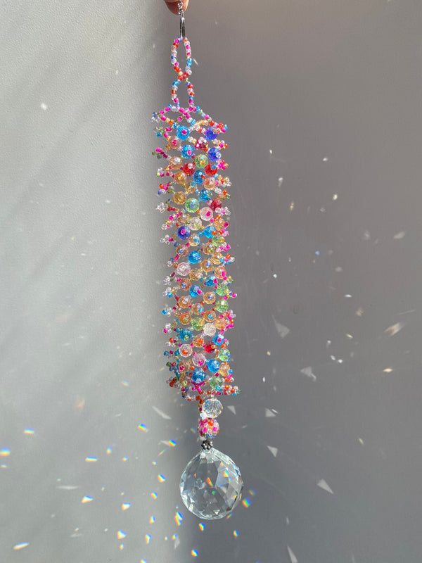 Beautiful Colorful Beaded Suncatcher Prism Healing Rear View Mirror Car Charm Pendant Crystal Ball Rainbow Maker Nursery Decor Bridesmaid