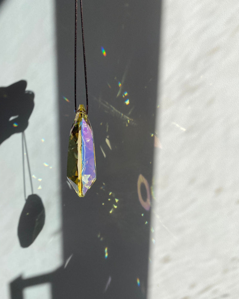 COLOR DEFECT 3" **Read Description**Large Pale Yellow Hue Prism Hanging Suncatcher Car Charm Window Faceted Crystal AB Color Bridesmaid Gift