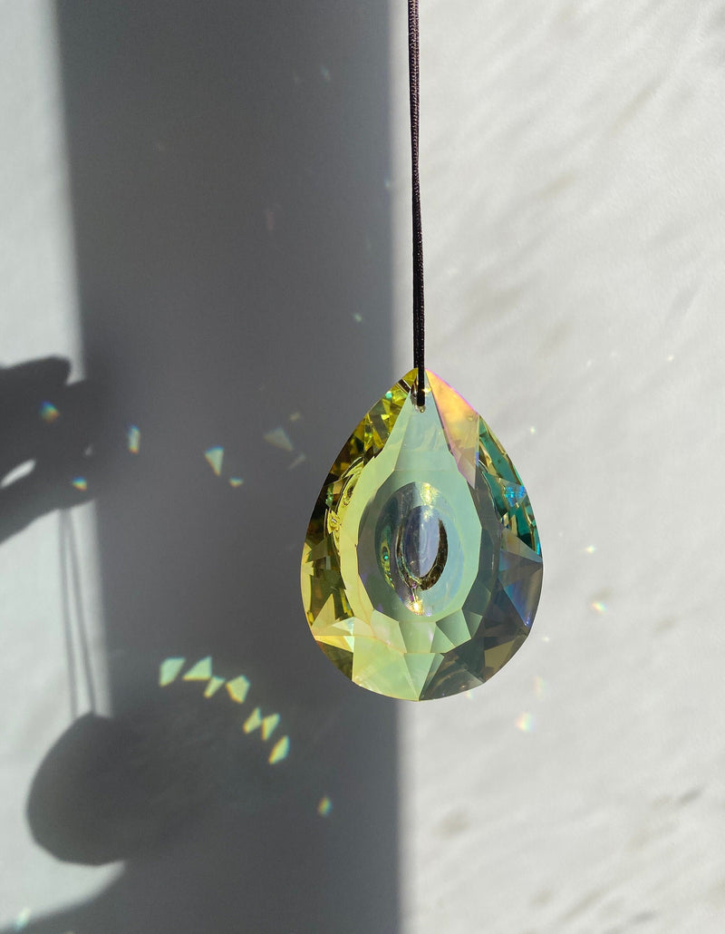 3" Large Yellow Hue Prism Hanging Suncatcher Car Charm Window Faceted Crystal Lamp Chandelier DIY Craft Supplies AB Color Bridesmaid Gift