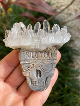 2.72" 80g Clear Quartz Skull Hand Carved Crystal, Biker Musician Unique Gift Healing Spiritual Gangster Birthday Anniversary Father's Day