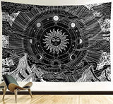 XL 60x80" Black White Moon Phase Sun Astrology Tapestry Lights Tarot Cards Boho Hippie Art Wall Hanging Festival Large Remote Birthday