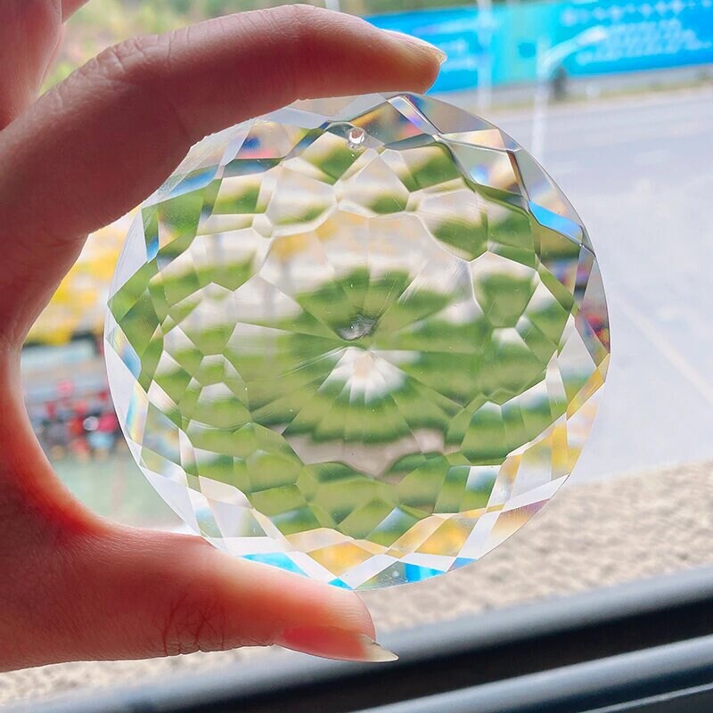 XL 75mm Suncatcher Mandala Flower Circle Prism Hanging Car Charm Window Round Faceted Crystal Chandelier Craft Supplies Bridesmaid Gift