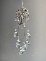 Tree of Life Sun Catcher 18" x 2.5" Crystal Prism Ball Charm Suncatcher Silver Metal Ball Pendant Rainbow Maker Bridesmaid Gift