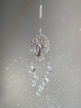 Tree of Life Sun Catcher 18" x 2.5" Crystal Prism Ball Charm Suncatcher Silver Metal Ball Pendant Rainbow Maker Bridesmaid Gift