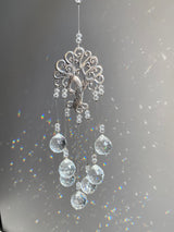 Tree of Life Sun Catcher 18" x 2.5" Crystal Prism Ball Charm Suncatcher Silver Metal Ball Pendant Rainbow Maker Bridesmaid Gift