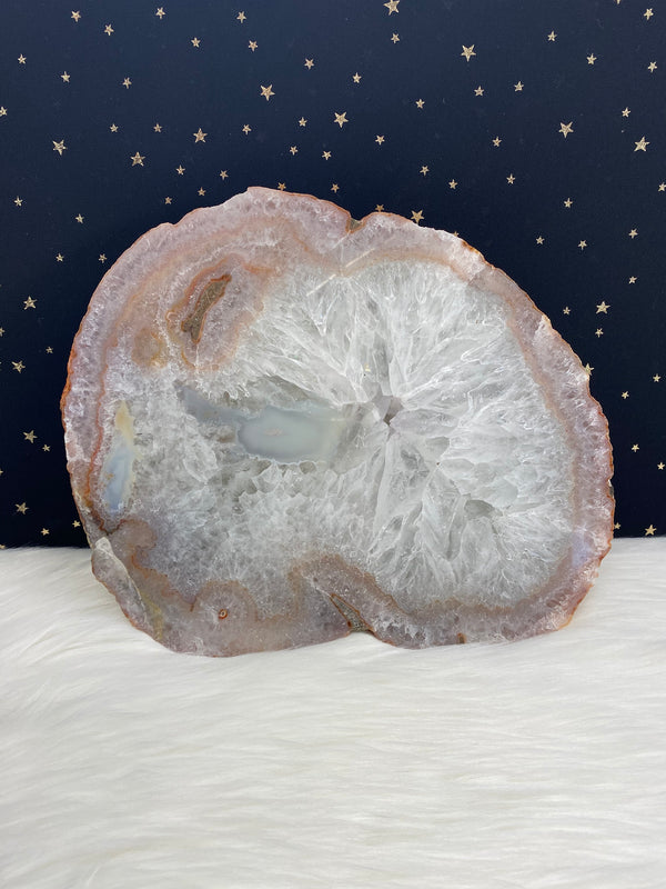 3lb 9oz Large Brazilian Agate Slice - Cheese Board - Display Cluster 9" x 8.5" 1630g Healing Crystal Gray Brown from Brazil Reiki Birthday