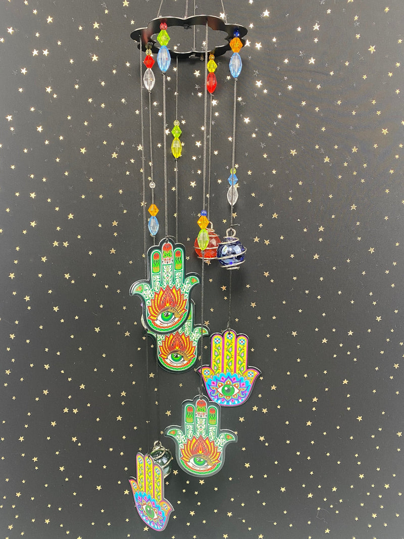 Hamsa Evil Eye Metal Wind Chime Sun Catcher Crystal Large Palm Chakra Suncatcher Wall Hanging Rainbow Maker Memorial Sympathy Gift