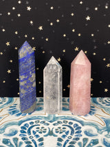 2.1-3.5" Rose Quartz, Lapis Lazuli, Clear Quartz Obelisk Tower Points, Beginner Crystal Lot Set of 3 Healing Crystals Gift