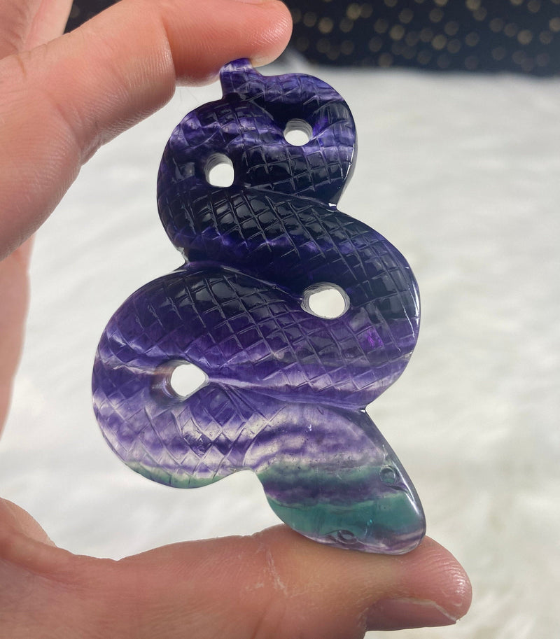 Rainbow Fluorite Snake Hand Carved Crystal Fertility Third Eye Heart Chakra Altar Tile Green Birthday Mothers Day Alter Birthday Gift