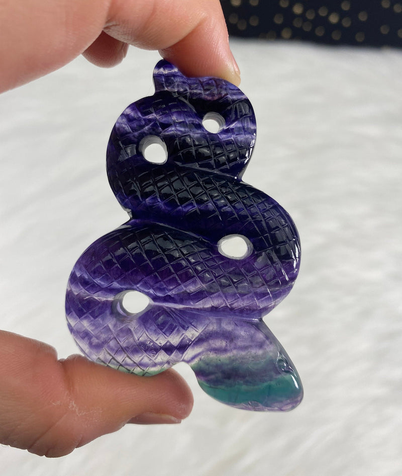 Rainbow Fluorite Snake Hand Carved Crystal Fertility Third Eye Heart Chakra Altar Tile Green Birthday Mothers Day Alter Birthday Gift