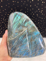 9.5” 4lb 7oz Dark Blue Teal Labradorite from Madagascar XL Self Standing Freeform 2000g Orange Yellow Quartz Natural Large Crystal