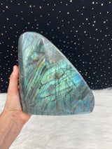 9.5” 4lb 7oz Dark Blue Teal Labradorite from Madagascar XL Self Standing Freeform 2000g Orange Yellow Quartz Natural Large Crystal