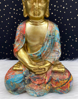 Hand Painted Meditation Buddha Statue, 12" Large Unique Altar Shrine Watercolor Gold Good Luck Birthday Spiritual Housewarming Gift