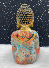 Hand Painted Meditation Buddha Statue, 12" Large Unique Altar Shrine Watercolor Gold Good Luck Birthday Spiritual Housewarming Gift