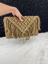 Macrame Hippie Woven Crossbody Bag, Trending Vintage Bohemian Clutch Knit Rope Satchel Messenger Clutch Natural Organic Vegan Cotton Cord