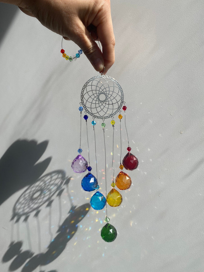 Rainbow Chakra Flower of Life Mandala Suncatcher Sacred Geometry Crystal Mirror Car Hanging Wall Decor Kids Room Rainbow Maker Birthday Gift