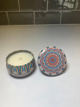 Natural Luxury Scented Candles Gift Set, 4 2.5oz Boho Eclectic Pattern Tins with Lid, Self Care, Birthday, Anniversary Housewarming Wedding