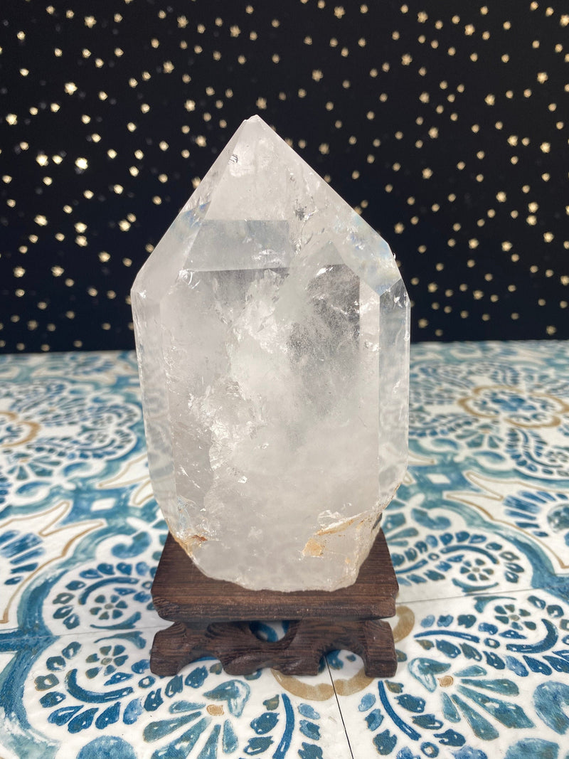 4.9” Large Clear Quartz Quartz Tower MANY RAINBOWS! 670g Self Standing Point from Madagascar Display Natural Crystal Column XL Huge Gift A