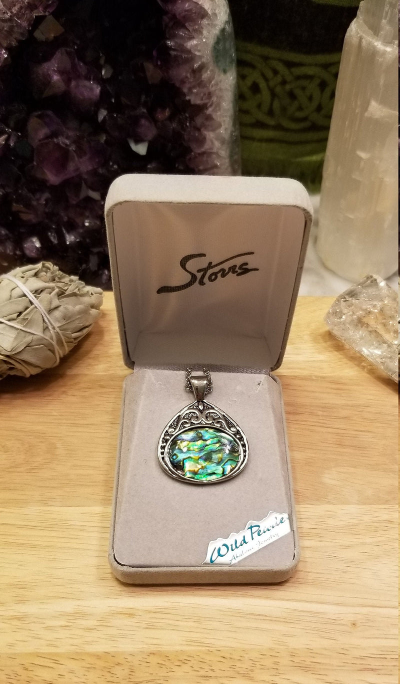 Large Silver Abalone Shell Pendant necklace