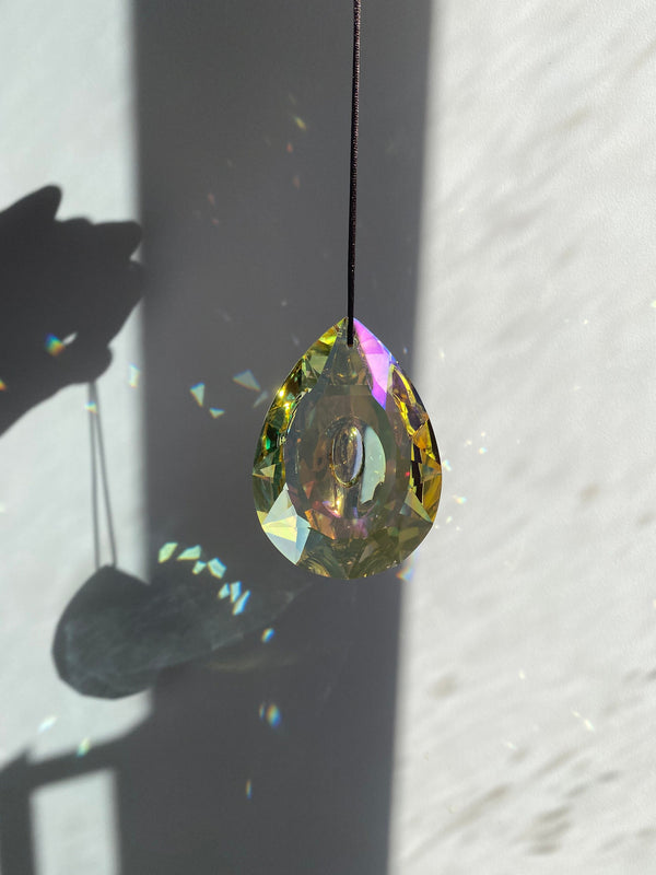 COLOR DEFECT 3" **Read Description**Large Pale Yellow Hue Prism Hanging Suncatcher Car Charm Window Faceted Crystal AB Color Bridesmaid Gift