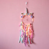 Pink Unicorn Floral Feather Beaded Dream Catcher Fairy Lights Unique Wall Art Girls Kids Room Large Lavender Teal Mint Dreamcatcher Nursery