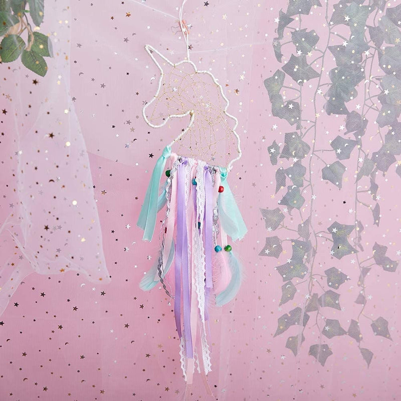 Small Unicorn Dream Catcher Lace Feather Dreamcatcher Unique Wall Art Gift Room Purple Pink Lavender Teal Mint Girl Girls Nursery