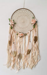Boho White Gold Feather Floral Dreamcatcher Country Rustic Wedding Photos Decoration Unique Wall Hanging Natural Dream Catcher Zen Nursery