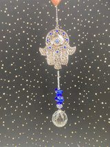 Evil Eye Blue Hamsa Sun Catcher Turkish Hand Palm Crystal Suncatcher Prism Wall Hanging Large Rainbow Maker Window Nursery Decor