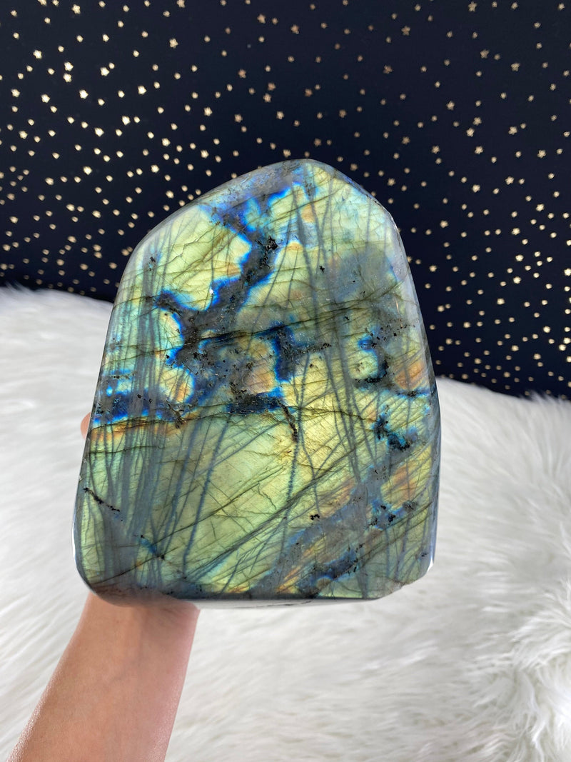 8” 7lb Large Labradorite Self Standing Freeform from Madagascar 3220g Blue Green Orange Flash Iridescence Quartz Third Eye Rare Crystal