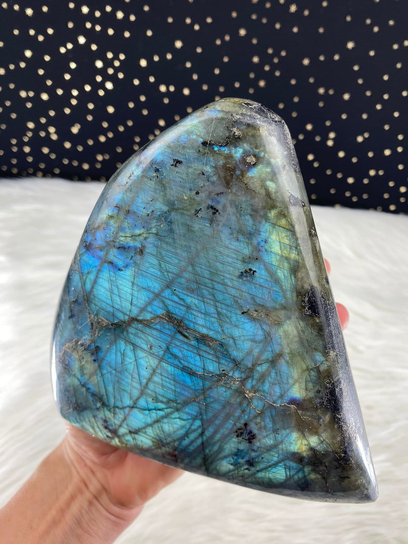 6.5” 4.7lb Large Labradorite Self Standing Freeform from Madagascar 2130g Dark Blue Iridescence Flash Quartz Third Eye Natural Rare Crystal
