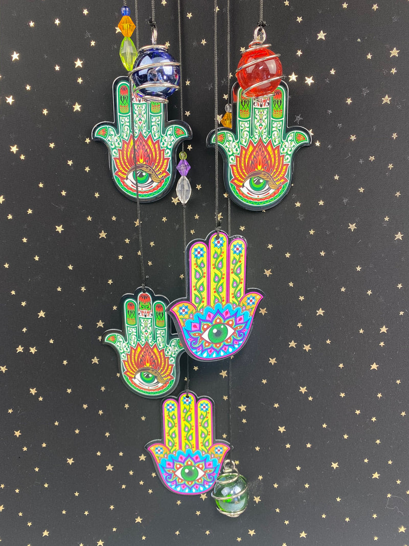 Hamsa Evil Eye Metal Wind Chime Sun Catcher Crystal Large Palm Chakra Suncatcher Wall Hanging Rainbow Maker Memorial Sympathy Gift