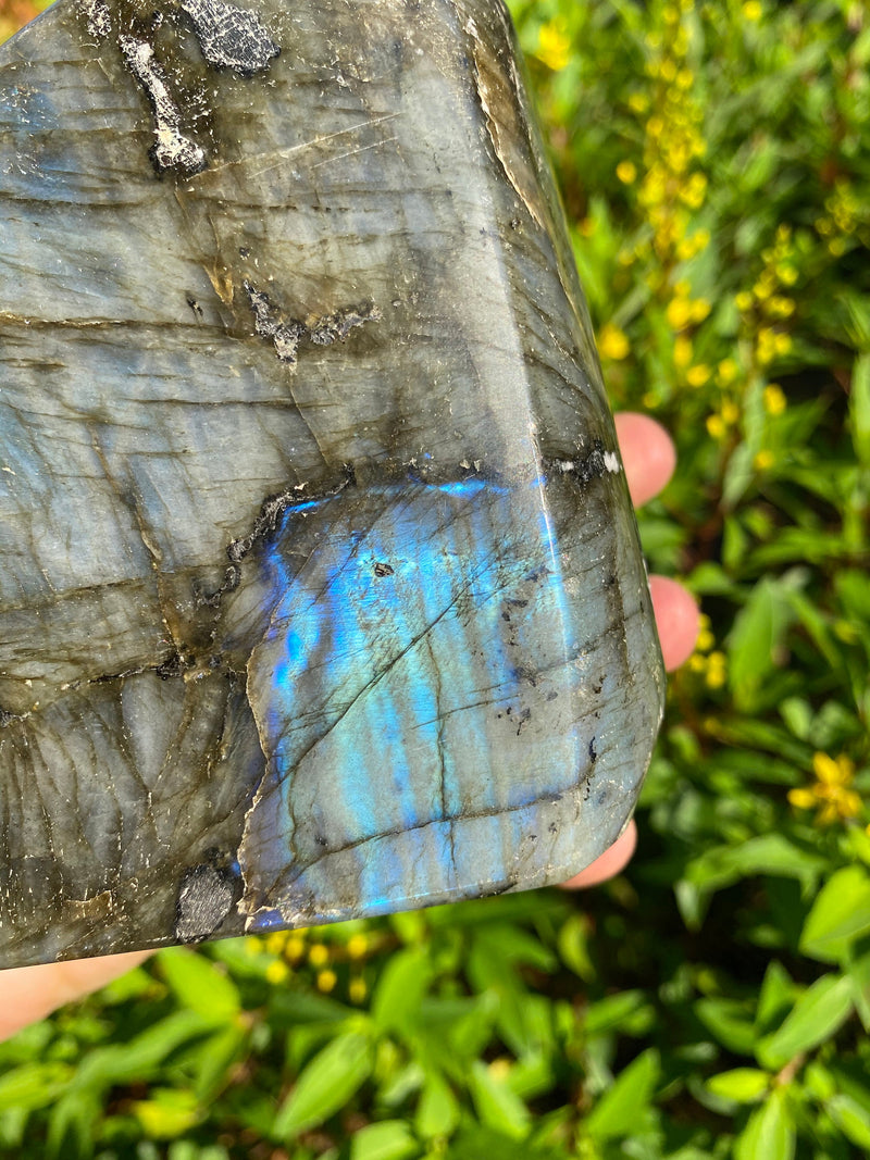 6.5” Dark Blue Labradorite 4lb 3oz Self Standing Freeform from Madagascar 1890g Flash Iridescence Quartz Third Eye Large Natural Crystal