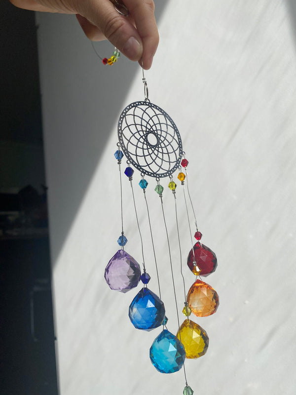 Rainbow Chakra Flower of Life Mandala Suncatcher Sacred Geometry Crystal Mirror Car Hanging Wall Decor Kids Room Rainbow Maker Birthday Gift