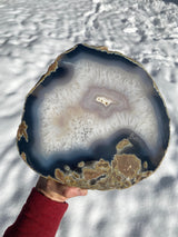 Large Gray Navy Banded Agate Slice Cheese Board - 3lb 12oz - Display Cluster 8" x 8.5" 1690g Black Crystal from Brazil Reiki Birthday Gift