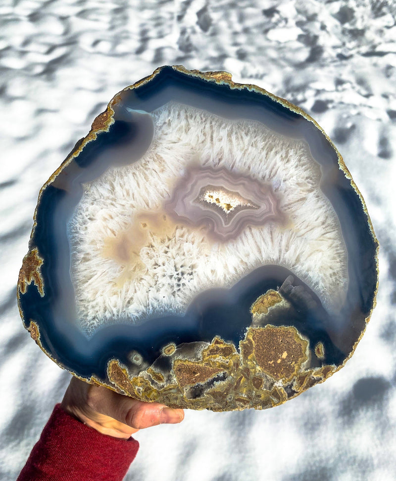 Large Gray Navy Banded Agate Slice Cheese Board - 3lb 12oz - Display Cluster 8" x 8.5" 1690g Black Crystal from Brazil Reiki Birthday Gift