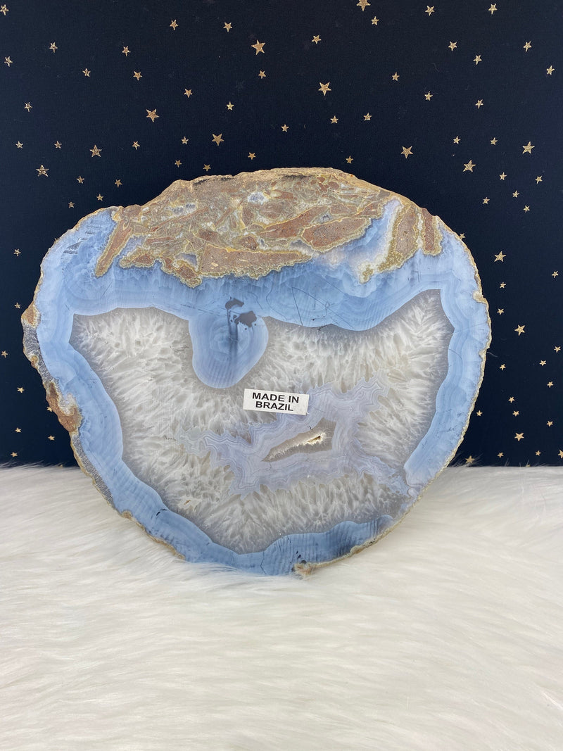 Large Gray Navy Banded Agate Slice Cheese Board - 3lb 12oz - Display Cluster 8" x 8.5" 1690g Black Crystal from Brazil Reiki Birthday Gift