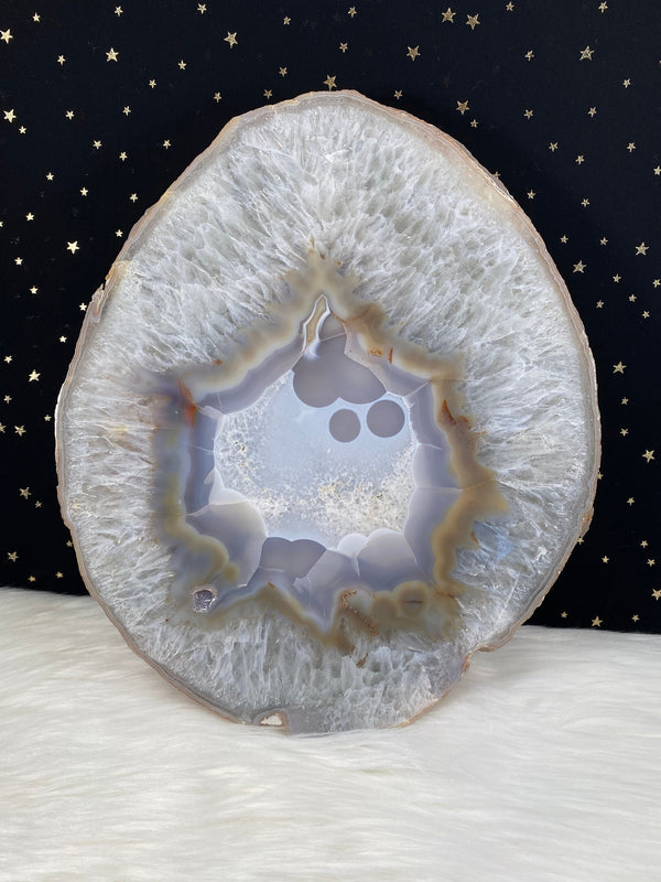 6lb 2oz Large Brazilian Agate Slice - Cheese Board - Display Cluster 10" x 8.75" 2770g Healing Crystal Gray Brown from Brazil Reiki Birthday