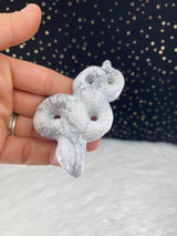White Gray Howlite Snake Hand Carved Crystal for Inspiration Creativity Wisdom Self Awareness Gemini Altar Tile Birthday Alter