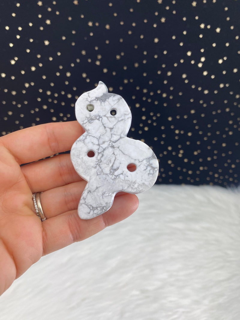 White Gray Howlite Snake Hand Carved Crystal for Inspiration Creativity Wisdom Self Awareness Gemini Altar Tile Birthday Alter