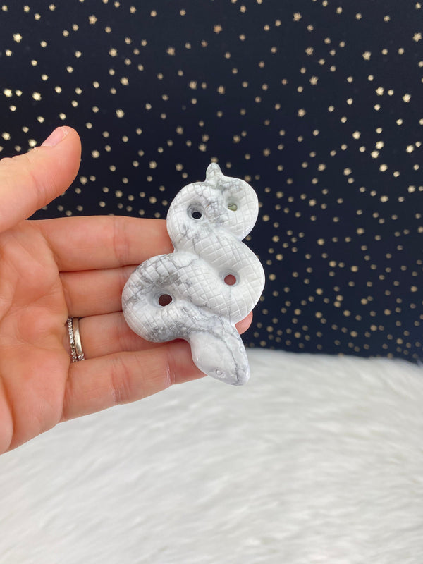 White Gray Howlite Snake Hand Carved Crystal for Inspiration Creativity Wisdom Self Awareness Gemini Altar Tile Birthday Alter