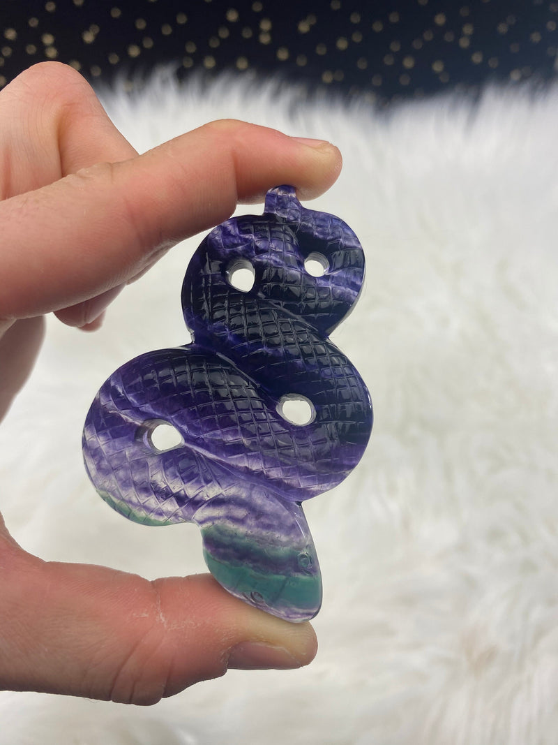 Rainbow Fluorite Snake Hand Carved Crystal Fertility Third Eye Heart Chakra Altar Tile Green Birthday Mothers Day Alter Birthday Gift