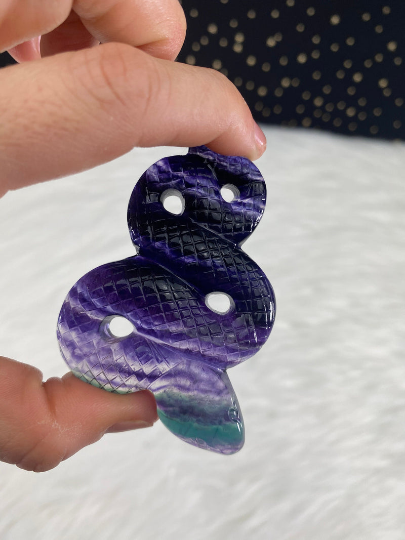 Rainbow Fluorite Snake Hand Carved Crystal Fertility Third Eye Heart Chakra Altar Tile Green Birthday Mothers Day Alter Birthday Gift