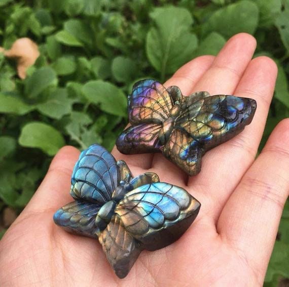 HIGH FLASH Labradorite Butterfly Hand Carved Crystal from Madagascar Altar Tile Birthday Anniversary Friend Christmas Gift Alter Tile